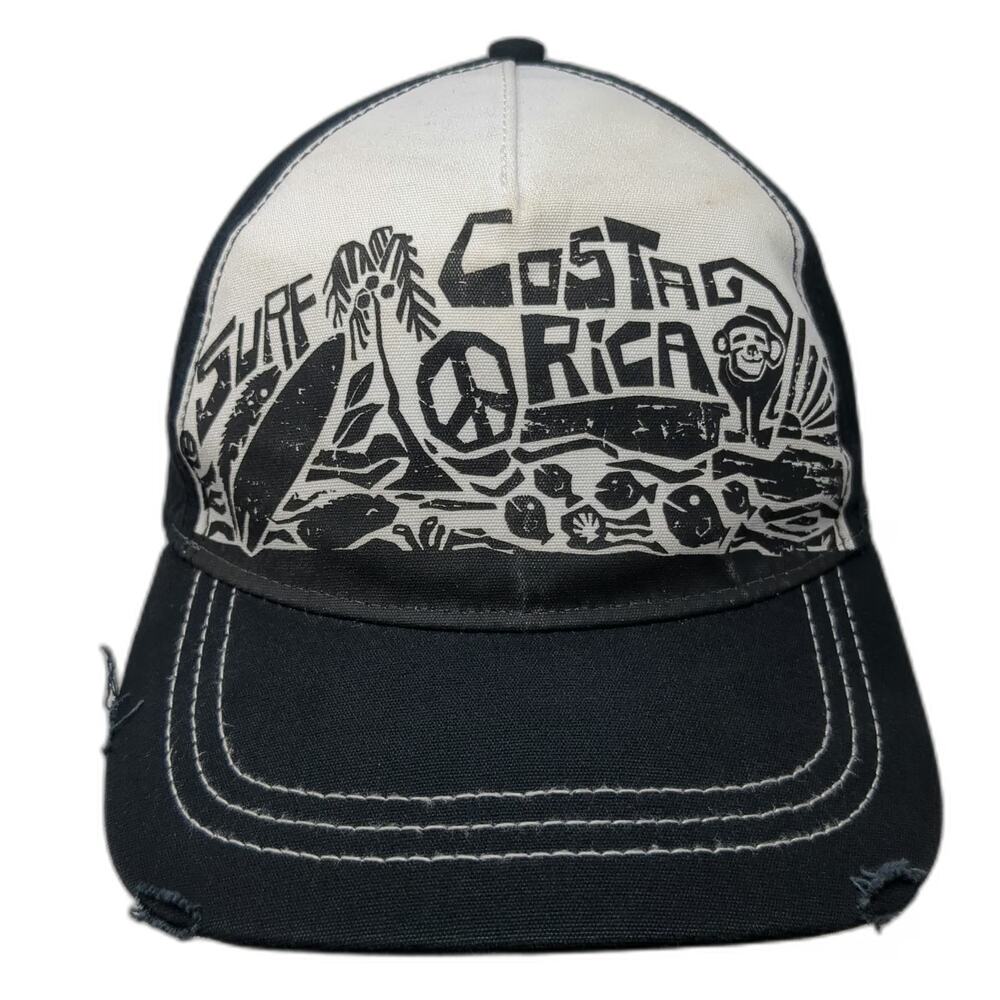 Morpho 5 Panel Black Hat One Size Surf Costa Rica Graphic Snapback Cotton